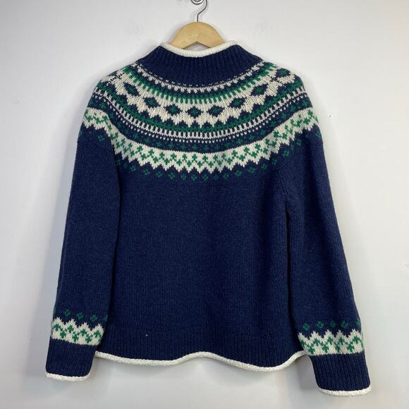 LL Bean Ragg Lambs Wool Fair Isle Sherpa Lined Zip Cardigan Sweater XL Petite - Picture 9 of 16